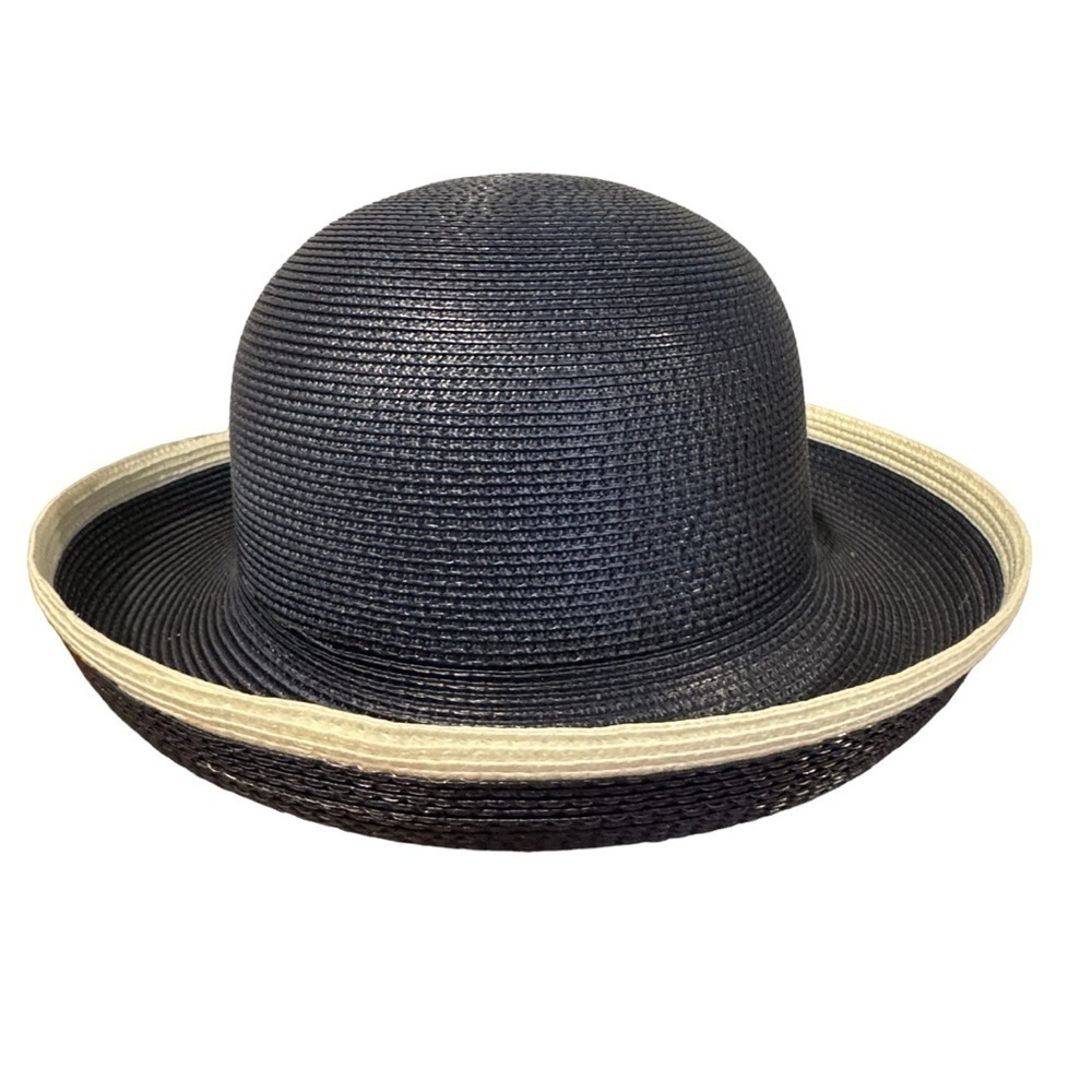 Betmar New York Navy and white roll up braided sun hat toyo style